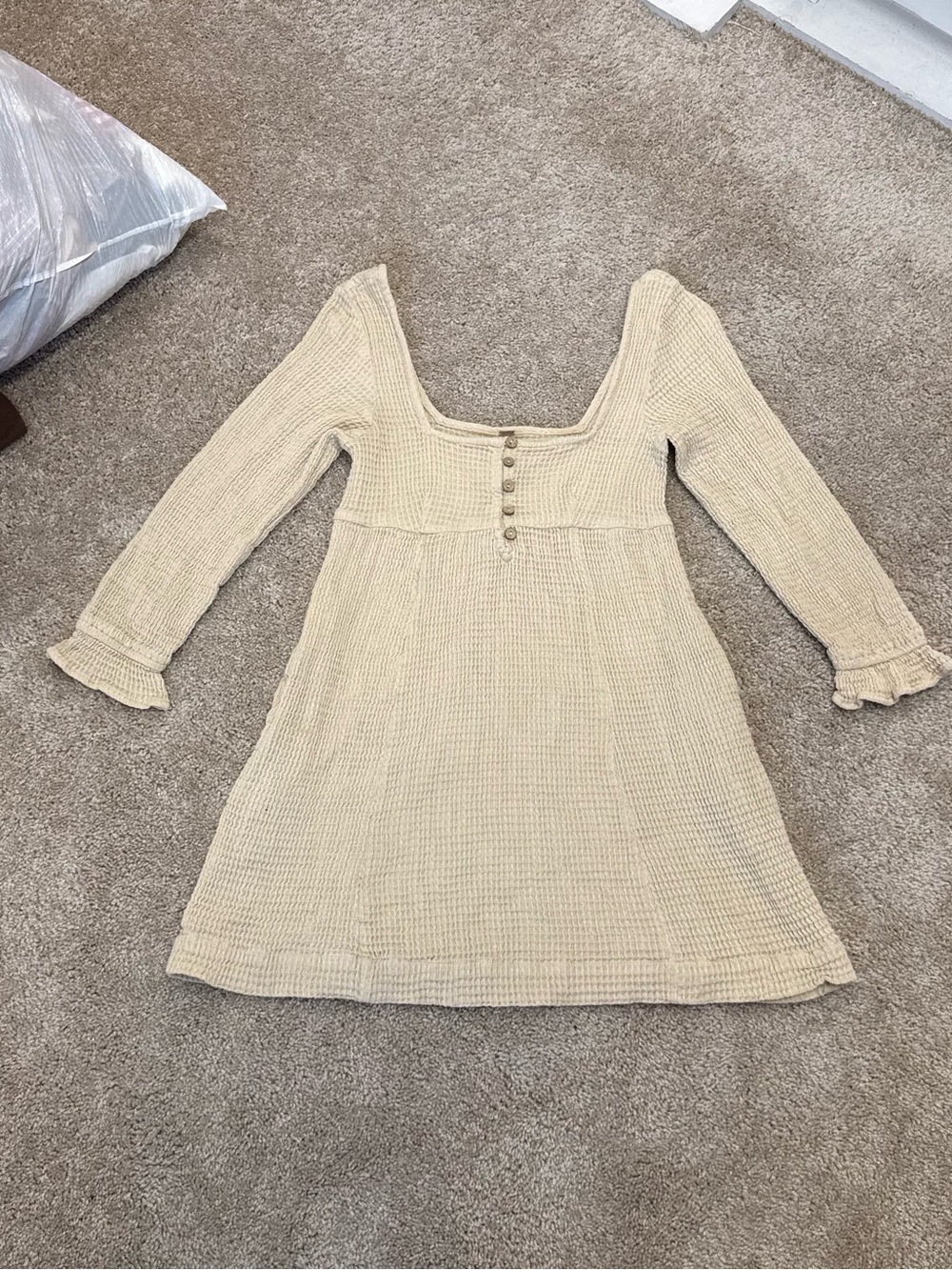 Free People Cream Knit Dress with Button Front